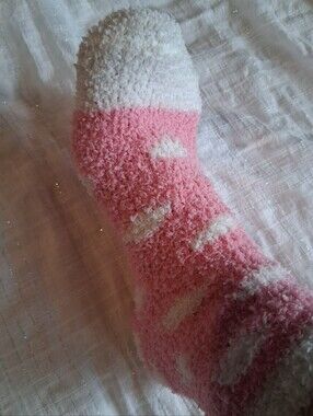 Cozy Pink & White Plush Fuzzy One Worn Sock